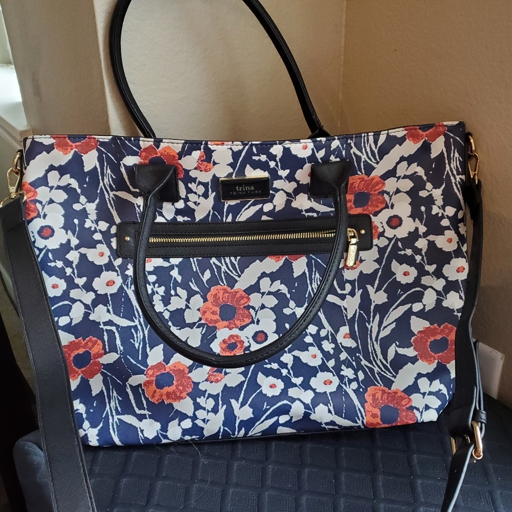 Trina Turk Floral Women's Bag - Navy, White & Orange NWOT